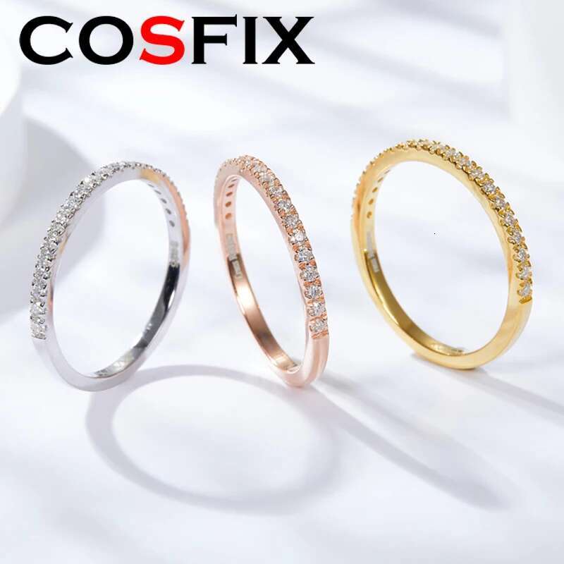 COSFIX 925 Sterling Silver Pass Diamond Test Round Excellent Cut Total 0.27 CT Moissanite Ring for Girls Cocktail Jewelry