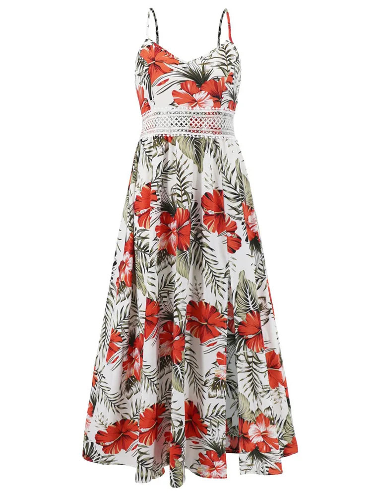 VigoCasey Summer Female Print Casual Bodycon Dress Women Sexy Sleeveless Strap Long Lace Patchwork Tight Club Dresses 250520