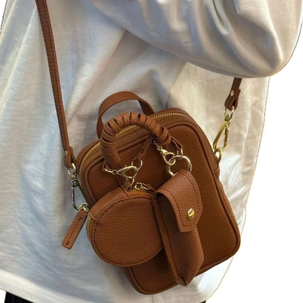 VOAETEC First-layer Cowhide 2025 New Mobile Phone Oblique Span Women's Versatile Casual Small Square Change Bag