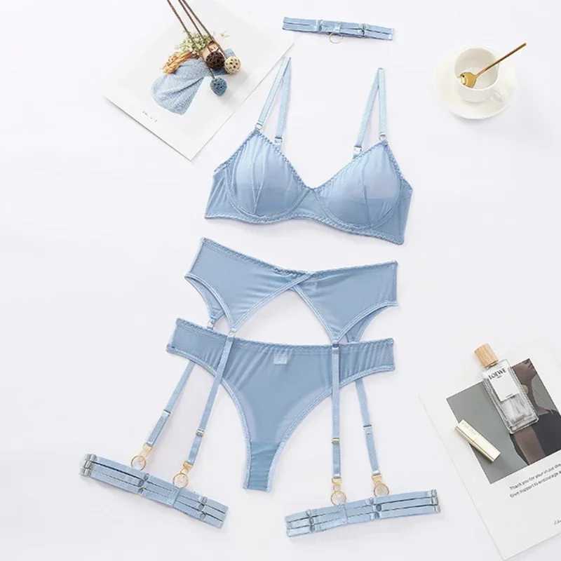 Sexy Lingerie Underwear Bra Garters Brief Sets Women Transparent Lace Seamless Mesh Patchwork Underwear Suit New R250520