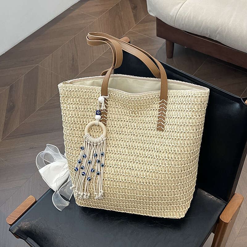Temperament Grass Women s Large Capacity Summer New Versatile One Shoulder Tote Vacation Woven Beach Bag