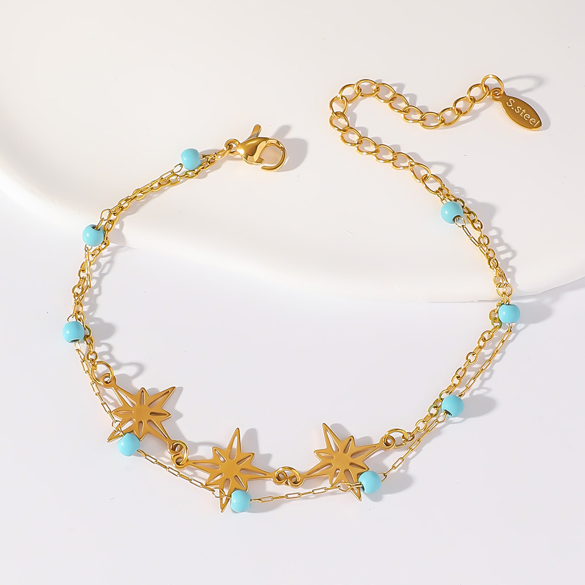 Stainless Turquoise Bracelet Titanium Steel New Women's Versatile Fashion Simple Natural Stone Double Layer