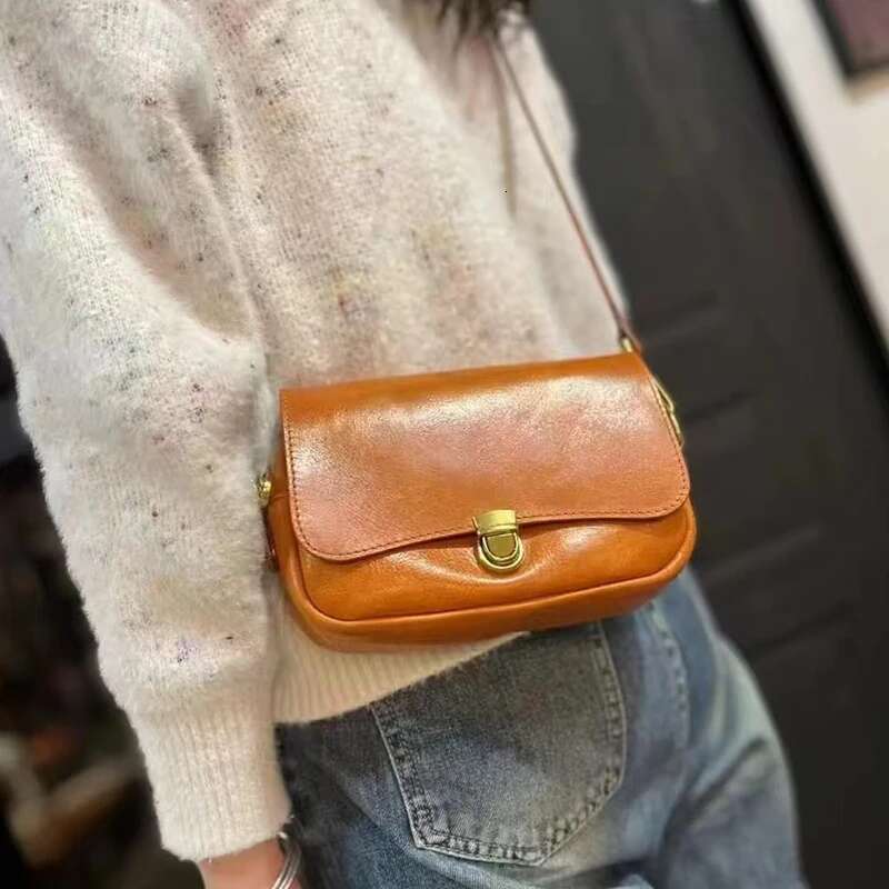 Lady Shoulder Bags Women Crossbody Bag Retro Oiled Waxed Cowhide Genuine Leather Small Size Square Trend 2024 Phone