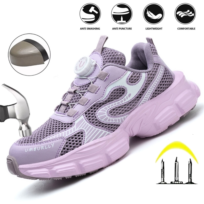 Summer button womens steel head safety shoes Smashing breathable upper Workshop factory shoes 250519