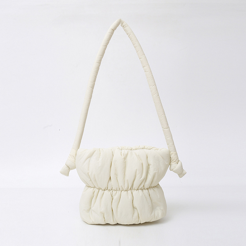 2025 new pleated cloud niche design fluffy bucket casual versatile down cotton jacket shoulder bag