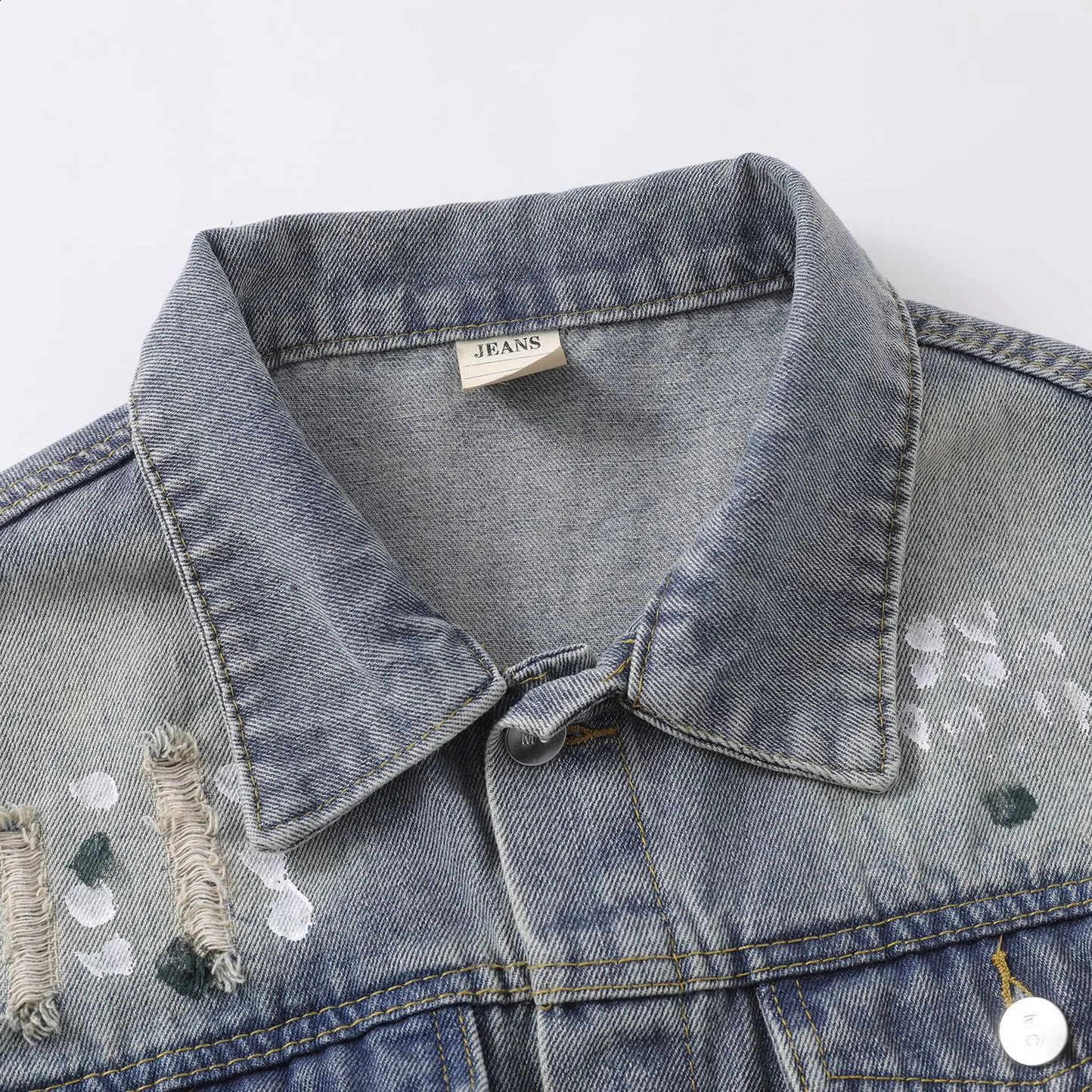 2025 Original Hip Hop Graffiti Ripped Denim Jacket Man American Street Trendy Loose Casual Distressed Cowboy Vintage Y2k 250516