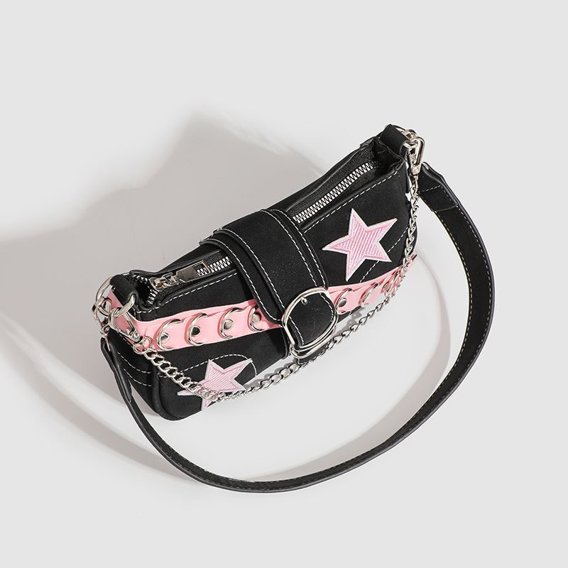 2025 new y2k millennium style shoulder niche chain design sweet cool spicy girl pink belt star women's bag