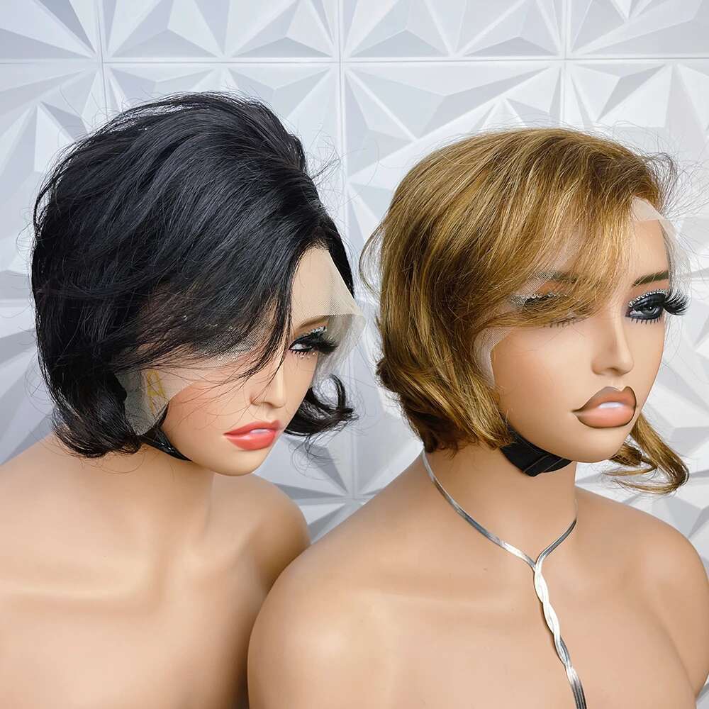 Wigs Human Hair 13x4 Short Lace Front for Women Black Pixie Cut Transparent Frontal Wig Layered Straight