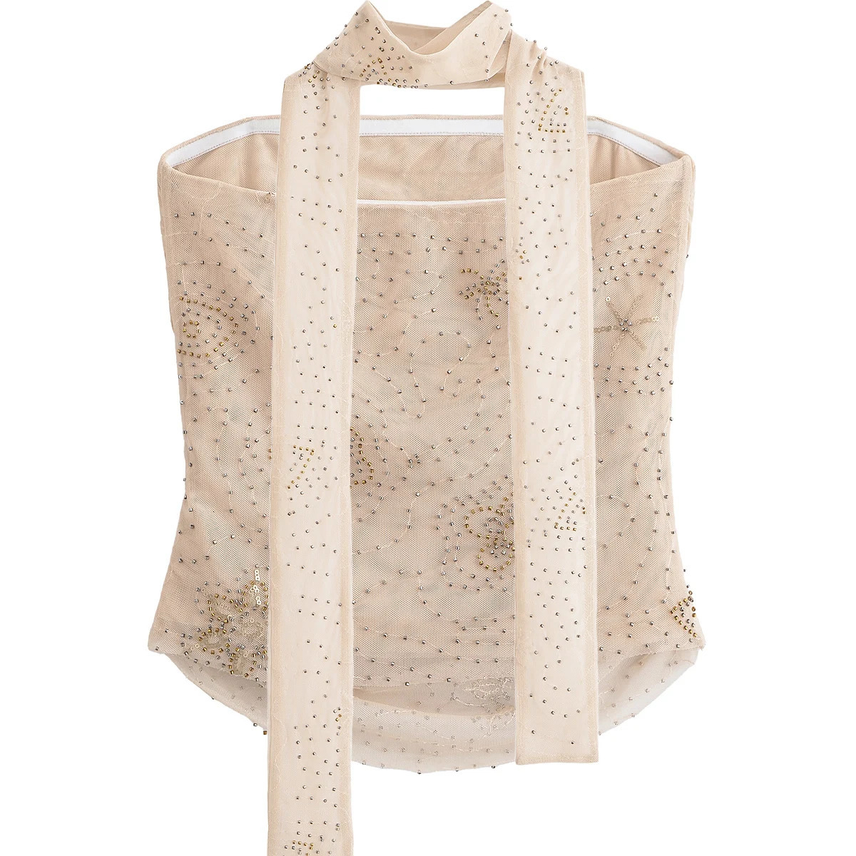 European and American girl mesh twopiece sexy slimfit beaded tube top vest with highwaisted skirt 250520