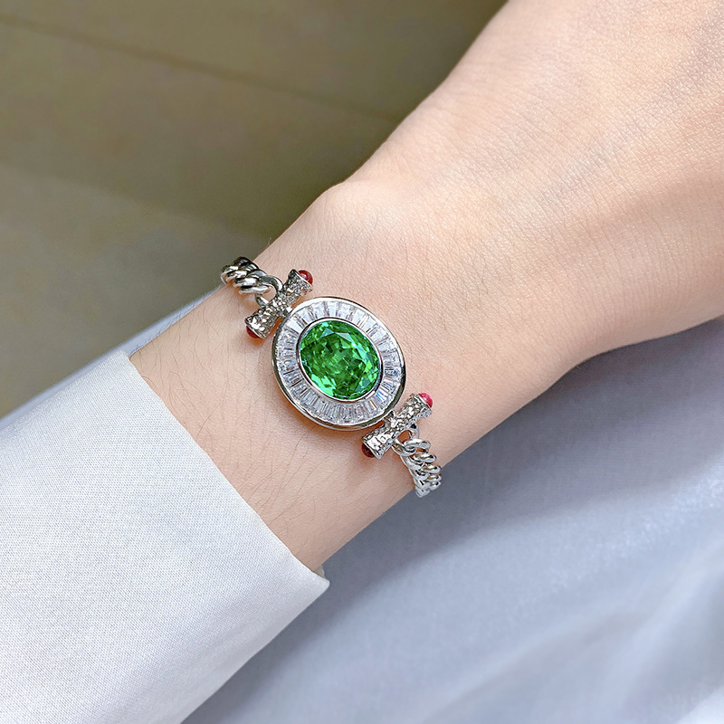 New S925 Silver 10*12 Paraiba Green Cuban Link Bracelet for Men and Women