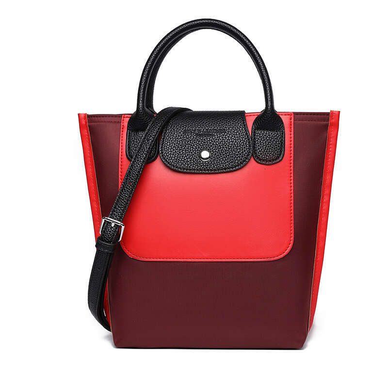 New Hot Hot Fashionable Handheld Women's Versatile Splicing Color Contrasting Tote Temperament Commuter Soft Leather Single Shoulder Crossbody Ba