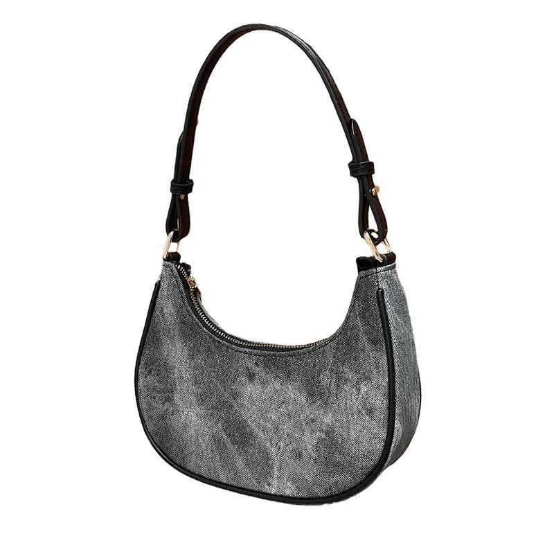 Casual Women Half Moon Underarm Bags Grey PU Leather Hobos Shoulder Bag for Female All Match Ladies Crossbody Bag Purse Handbags M250520