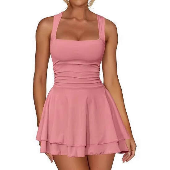 Long Dress Designer Dress Women Dress Calf Buttock Maxi Dress Womandress Robe De Designer 2025 Womens Square Neck Waist Pleated Hem Mini Short Dress