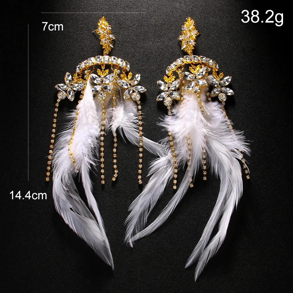 Stonefans Feather Exaggerated Heart Earrings Dangle Bridal Wedding Large Crystal Hanging Earrings Prom Jewelry Club 250520