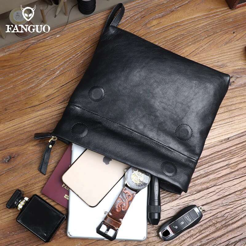 2022 Men's Shoulder Bag Handmade Genuine Leather Crossbody Messenger Bags For Male Large Capacity Clutch Wallet Handbag Business