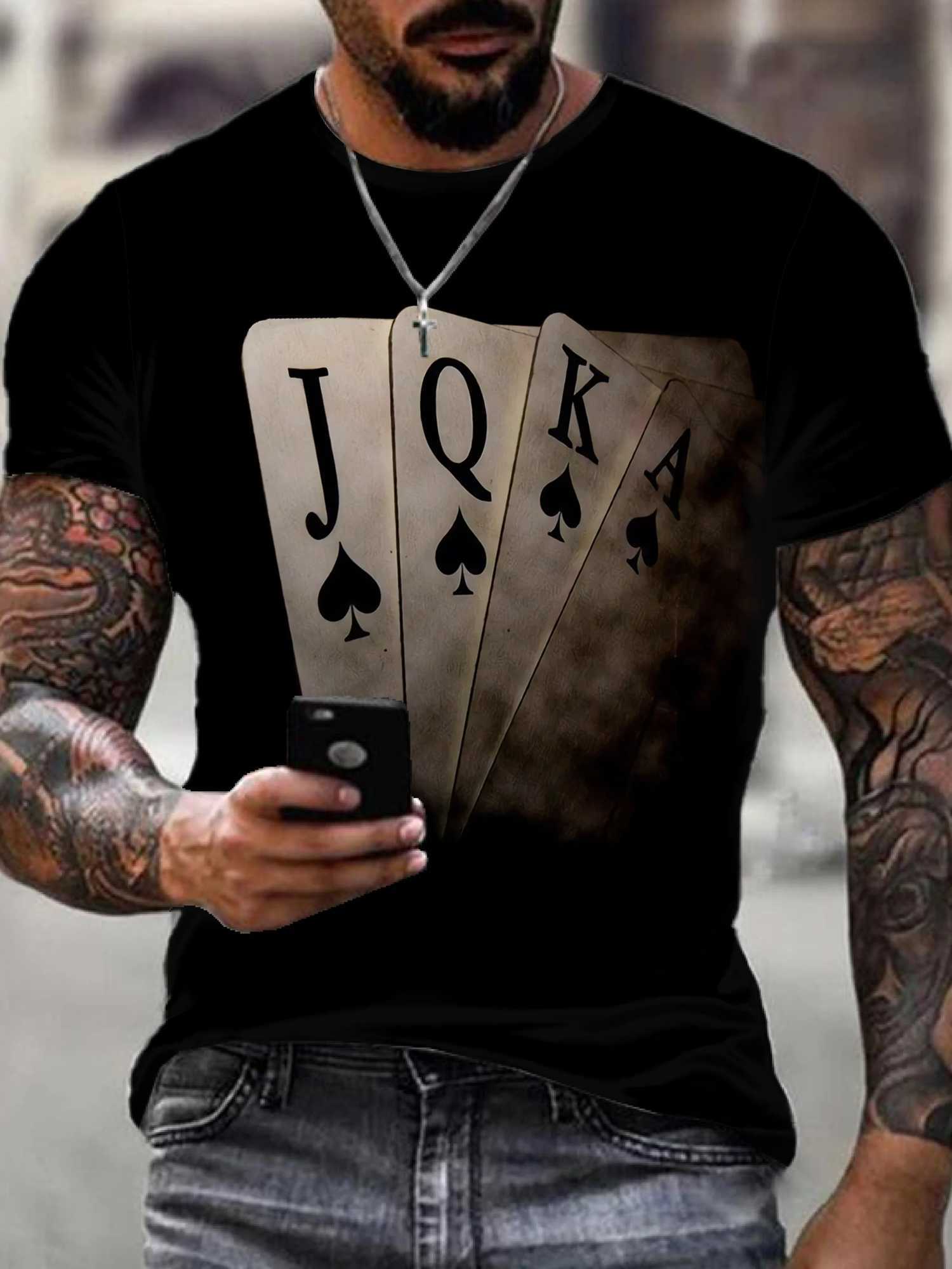 Mens 3D Playing Card Digital Style Print Clothing Casual Short-Sleeved Round Neck Oversize Fashion Sport T-ShirtXJ250520