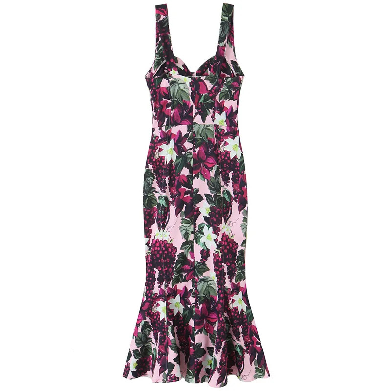 TRAF Womens Print Slip Dresses Summer Elegant Party Evening Fruit Sleeveless Backless Vestidos Floral 250520