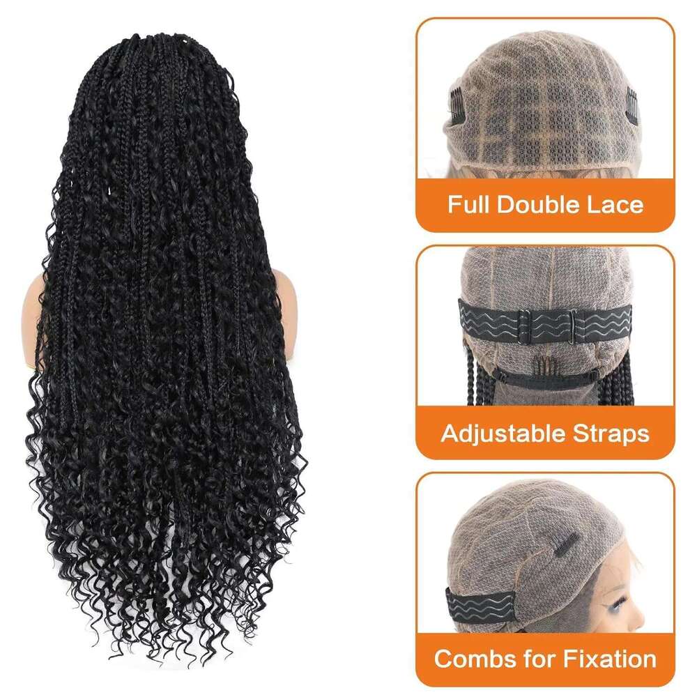 Synthetic Super Long for Black Women Full double Lace Front Box Braided Cornrow Twist Wigs with Baby Hair