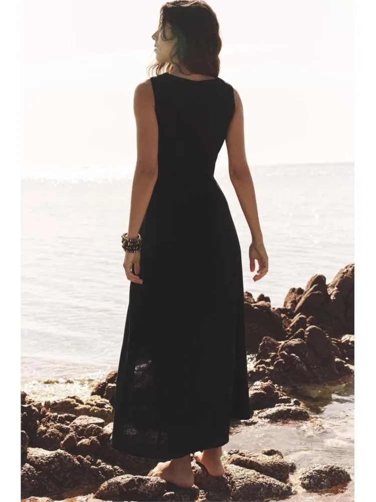 TRAF Simple Women Dress Sleeveless Lady Square Neck Womens Casual Midi With Button Side Zipper Female 250520
