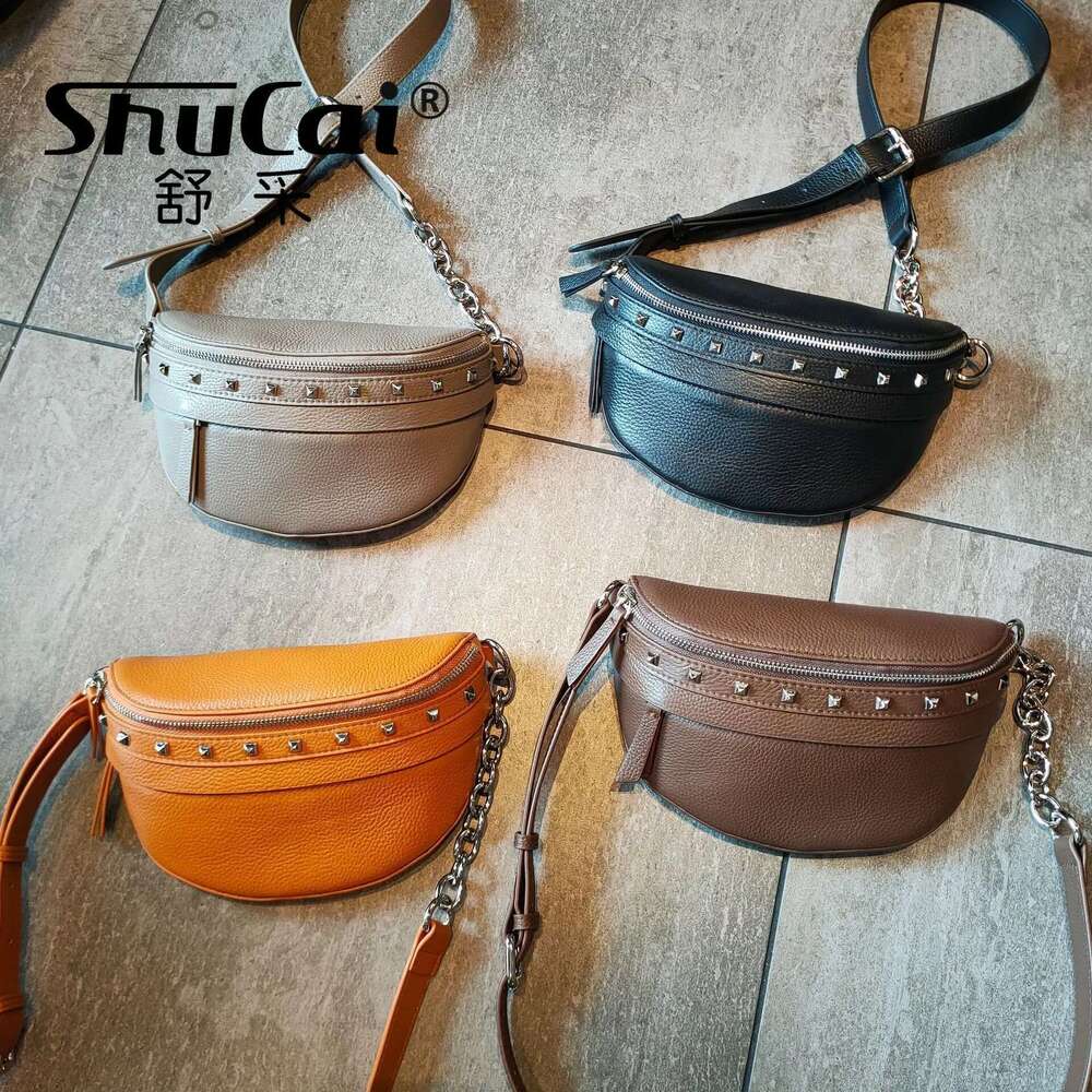 Genuine Female Korean Version Soft Leather Chest Ins Youth Willow Studs Crossbody Waist For Women Saddle Bag