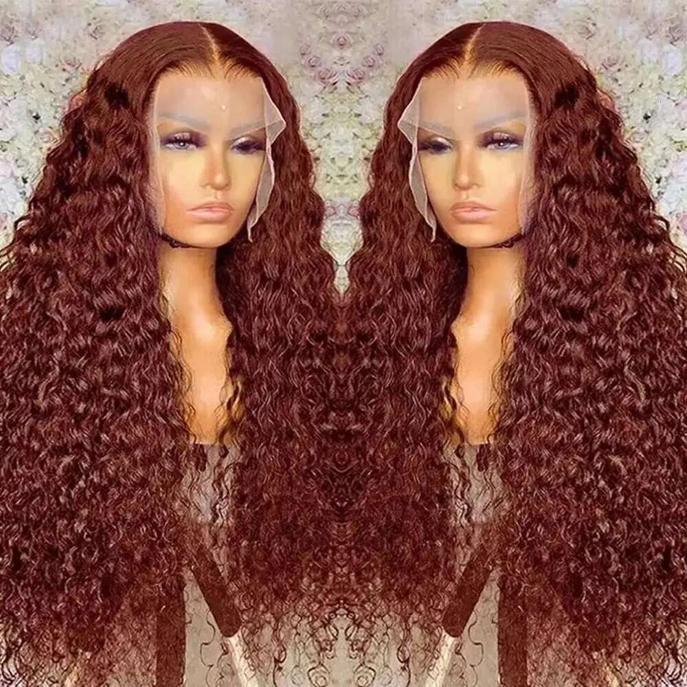 13x4 Reddish Brown Wave Frontal 13x6 HD Lace Front Wigs For Women Deep Curly Human Hair 4x4 Closure Wig