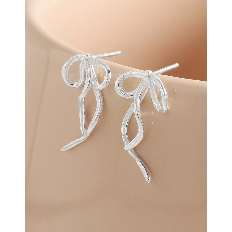F.I.N.S Korean Versatile Ribbon Bow Original S925 Sterling Silver Stud Earrings Bowknot Pierced Ear Fine Jewelry Prevent Allergy 250517