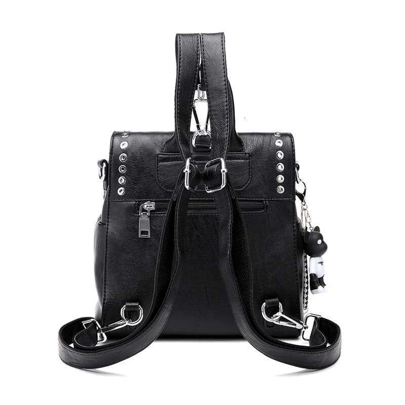 Women Genuine Leather Backpack Rivet Multifunctional Shoulder Female Daily Travel Bag Girls Fashion Schoolbag Mochila