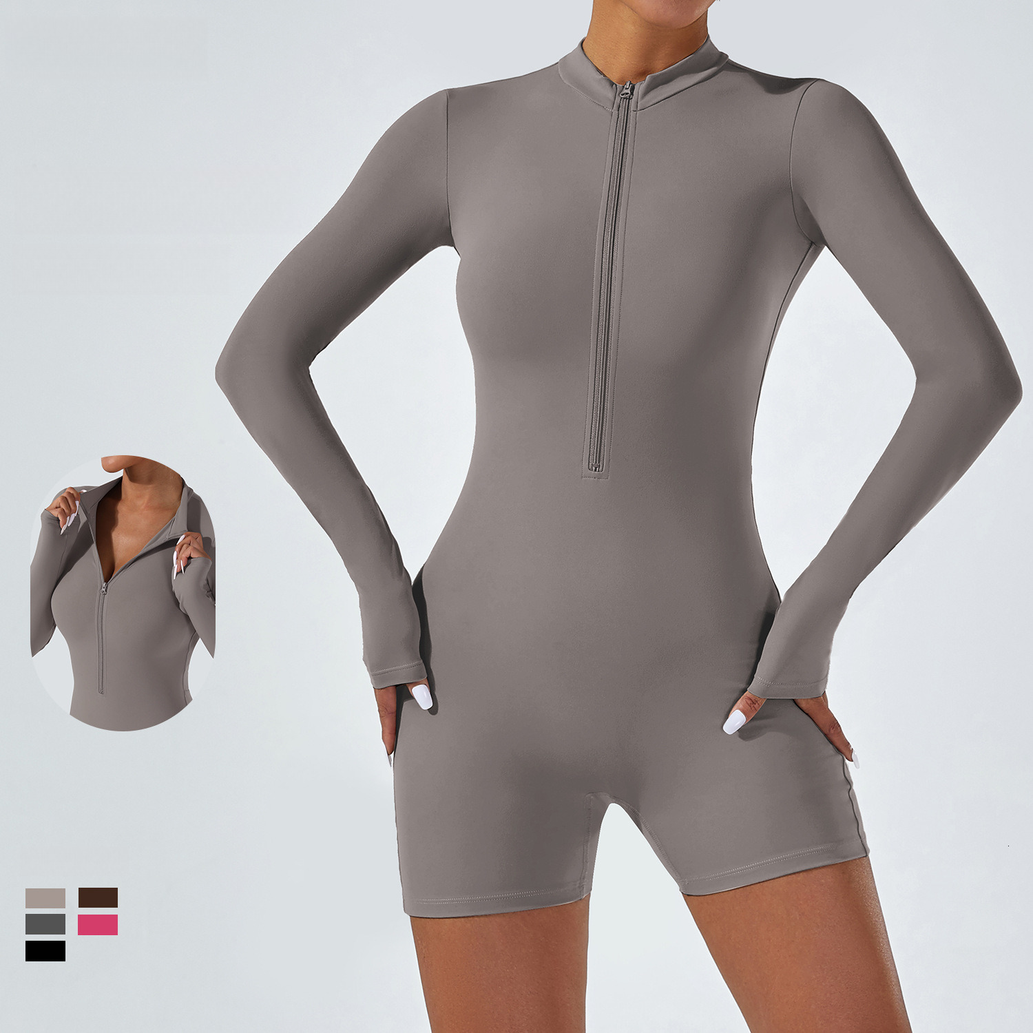 New open neck zipper long sleeved yoga dance fitness suit tight fitting sports jumpsuit