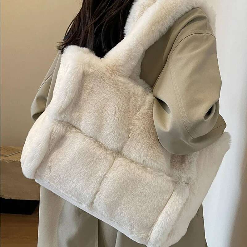 Faux Fur Women's Shoulder Large Capacity Soft Plush Casual Tote Bags Winter Fashion Female Travel Purse Handbags