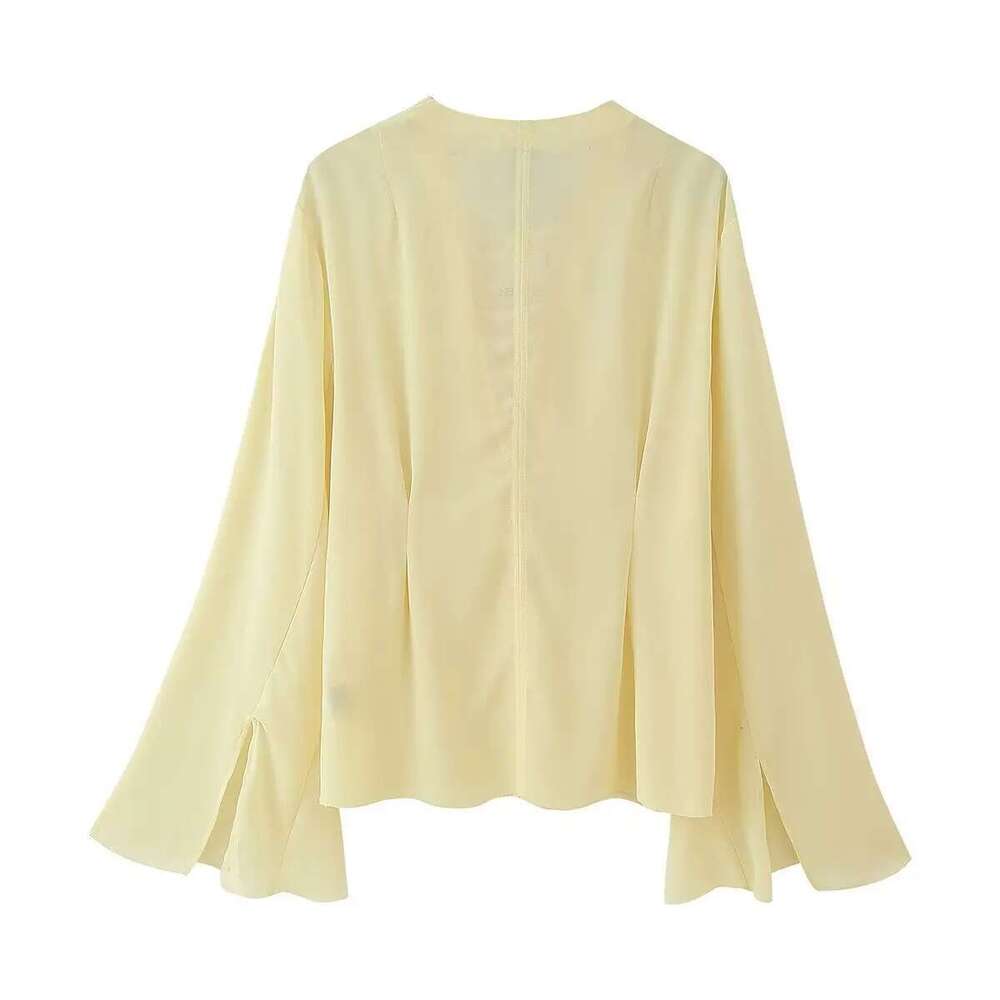 ZBZA Women's Loose Lace-Up Shirt V-Neck Flared Sleeves Solid Color Casual Simple Irregular Top Spring Summer Female Chic Blouse