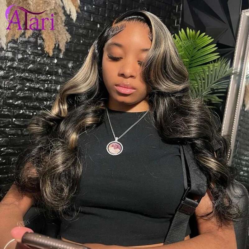 13x6 Frontal Body Wave Human Hair Wigs Blonde 27 with Black Pre Plucked 13x4 Highlight Transparent Lace Front Wig for Women
