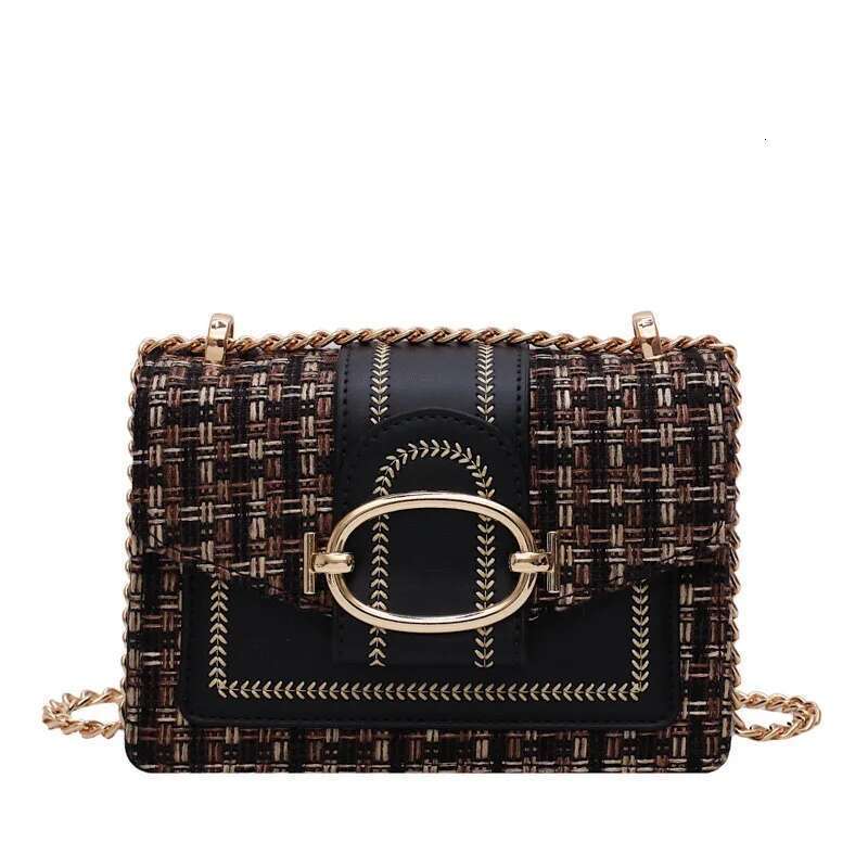 Designer Checkered Metal Chain Single Shoulder Bag, Women's Lock Buckle, Crossbody Commuting Small Square Bags For Women