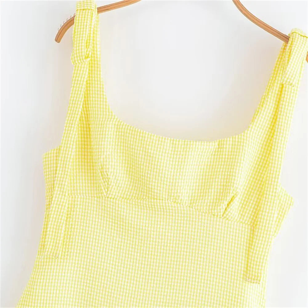 UNIZERA womens fashionable and versatile dress with bow decoration small plaid lace up suspender summer style 250520