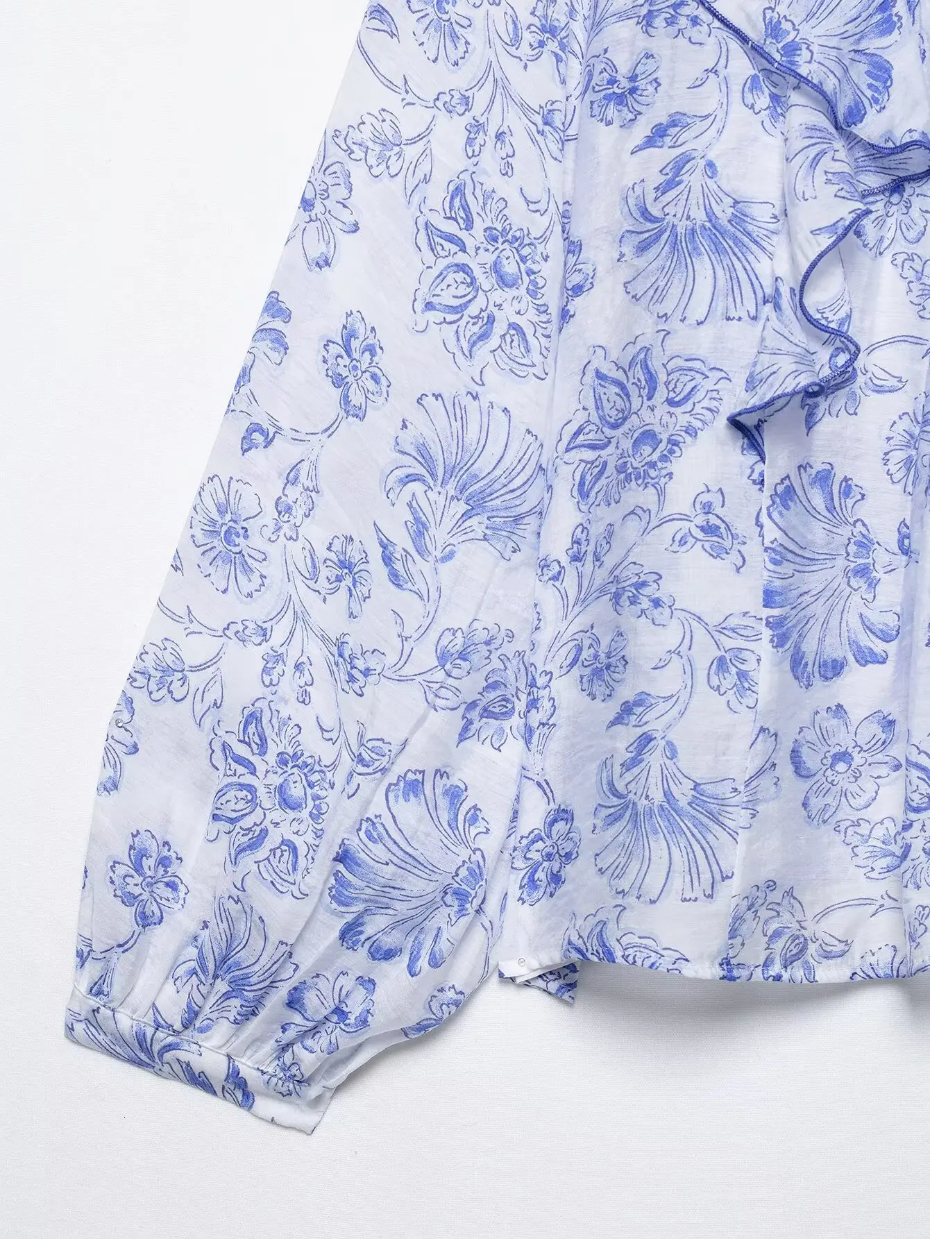 Zevity Women Fashion V neck Pleat Ruffles Floral Print Casual Smock Blouse Female Long Sleeve Shirt Blusas Chic Tops LS9031 250520