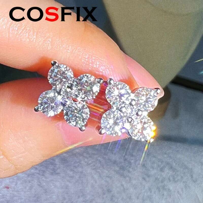 COSFIX Moissanite Stud Earrings for Women Luxury Women Full Moissanite Stud Earrings Clover Womens Moissanite Earrings
