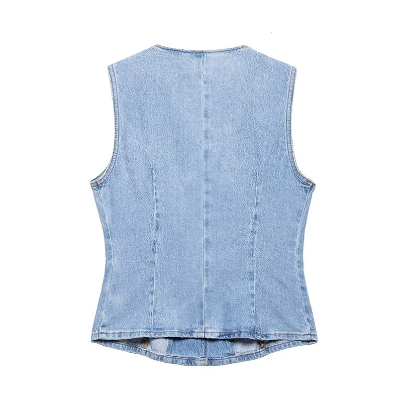 Willshela Women Fashion 2 Piece Set Denim Blue Single Breasted Tank Vintage Front Zipper Midi Skirt Female Chic Skirts 250520