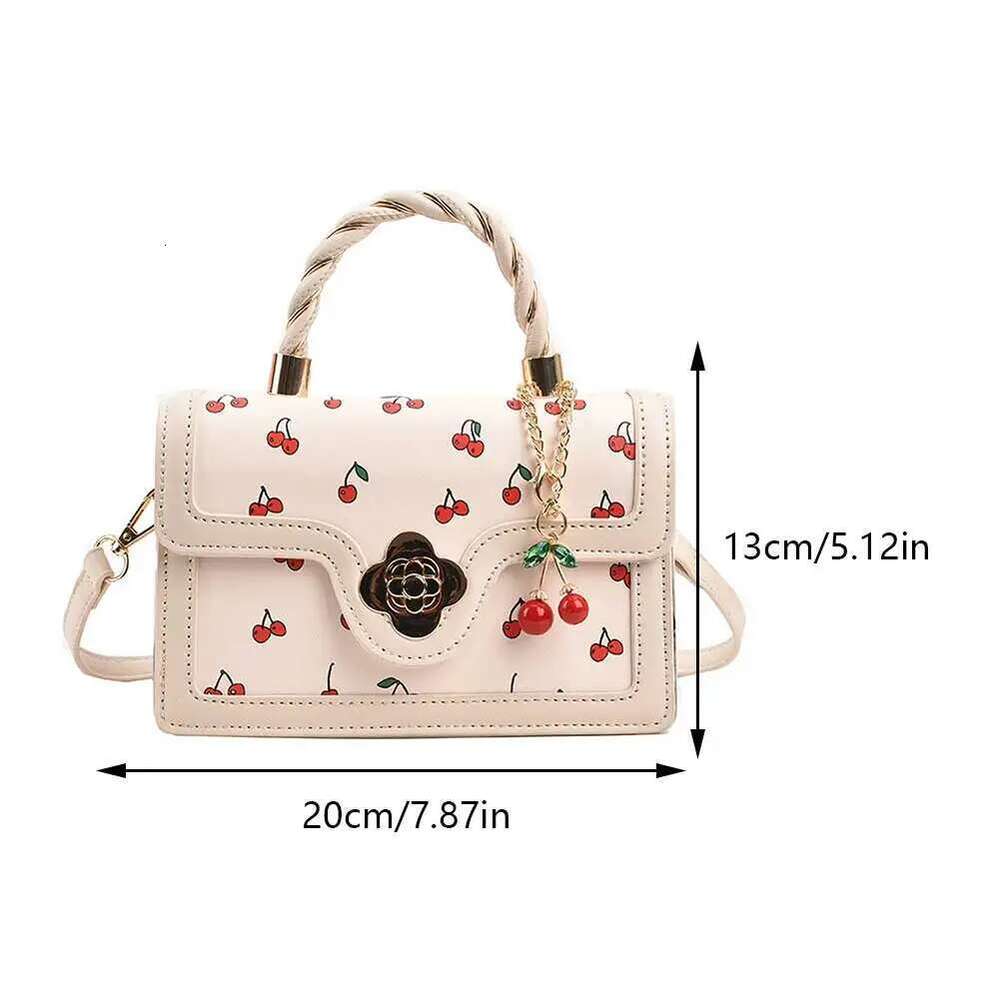 Women Square Chain PU Leather Sweet Crossbody Adjustable Strap Cherry Pattern Sling Ladies Outdoor Bag