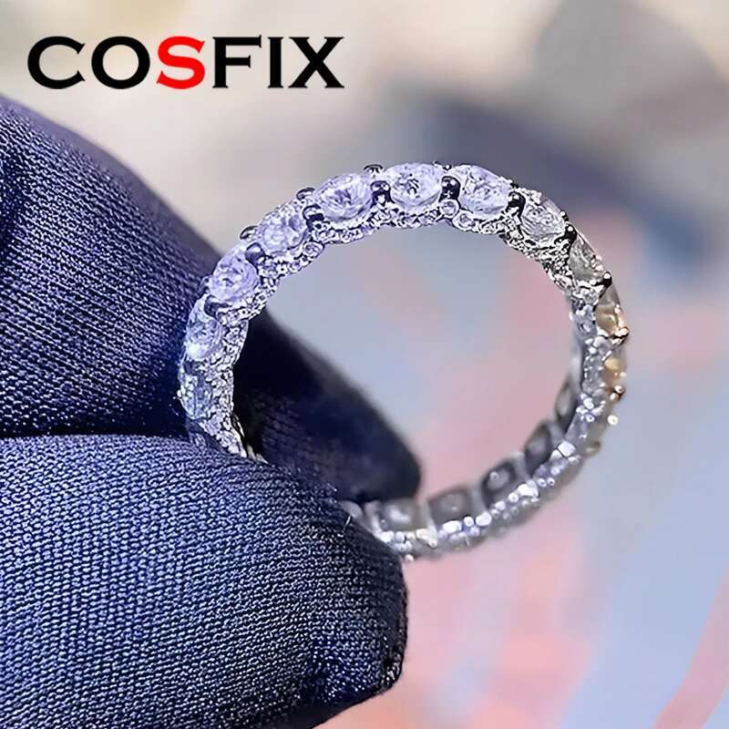 COSFIX D Color Women Moissanite Ring s925 Silver 3mm Moissanite Row Ring for Women Luxury Women Full Moissanite Rings 2023