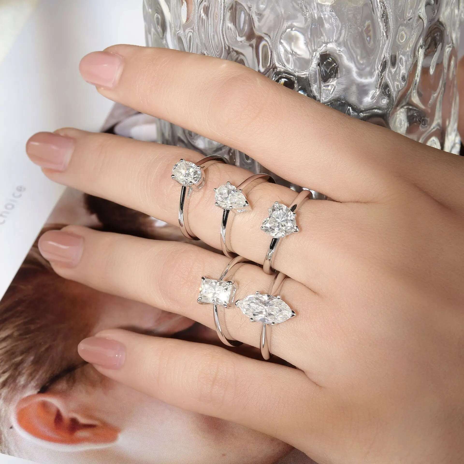 COSFIX Princess Cut Women Moissanite Diamond Pear/Marquise/Oval Cut Moissanite Rings for Women Luxury Four Claws Women Rings