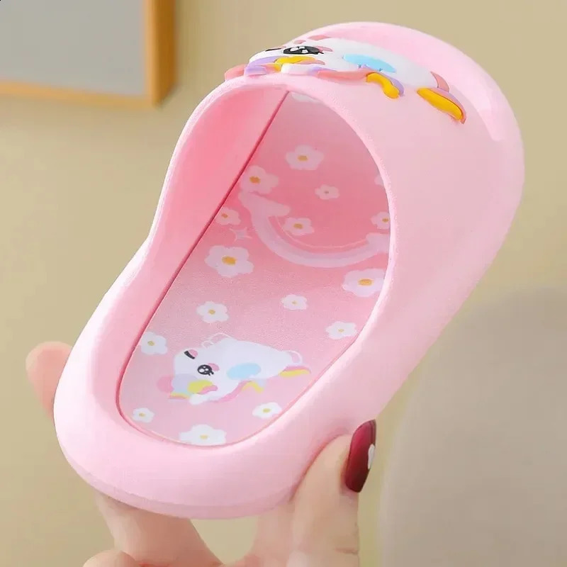 Summer Kids Home Shoes Flip Flops Baby Girls Slippers for Children Cartoon Unicorn Bathroom Antislip Thick Sole Slides 250519