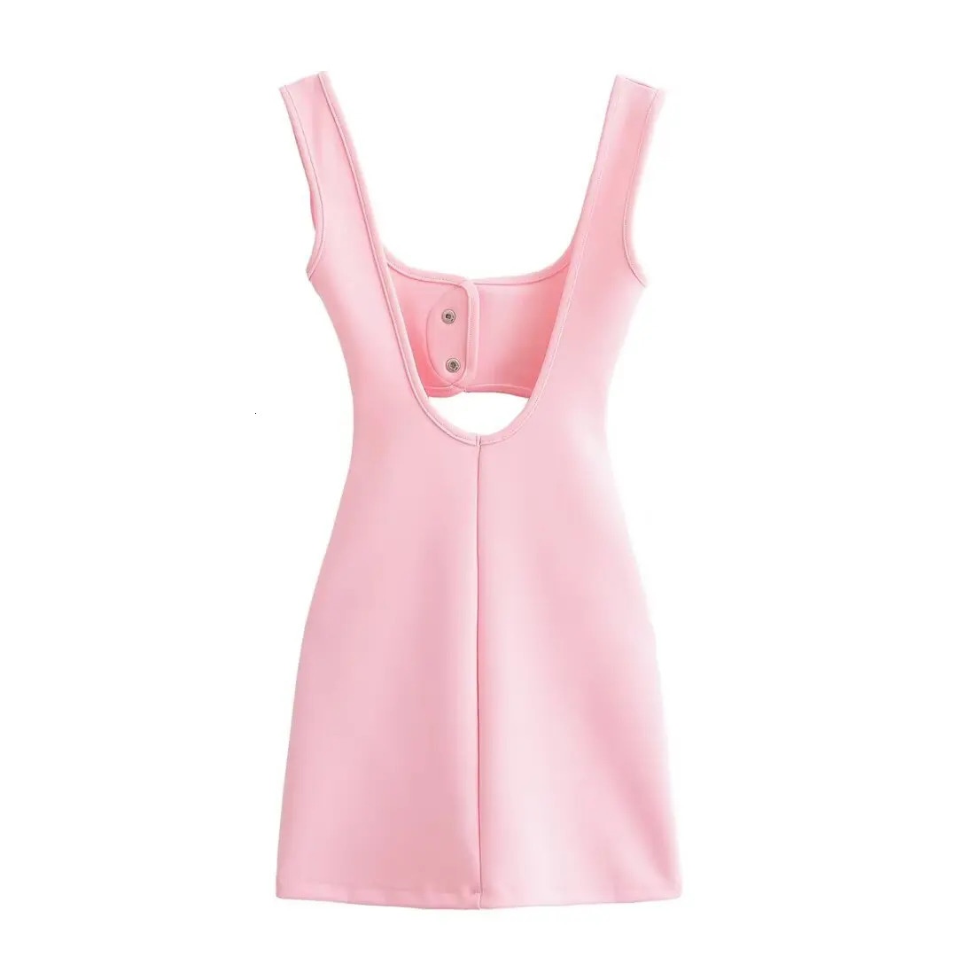 ZBZA Womens Elastic Hollow Dress Square Neck Sleeveless Sling Backless Mini Skirt Spring and Summer Casual Chic Short 250520