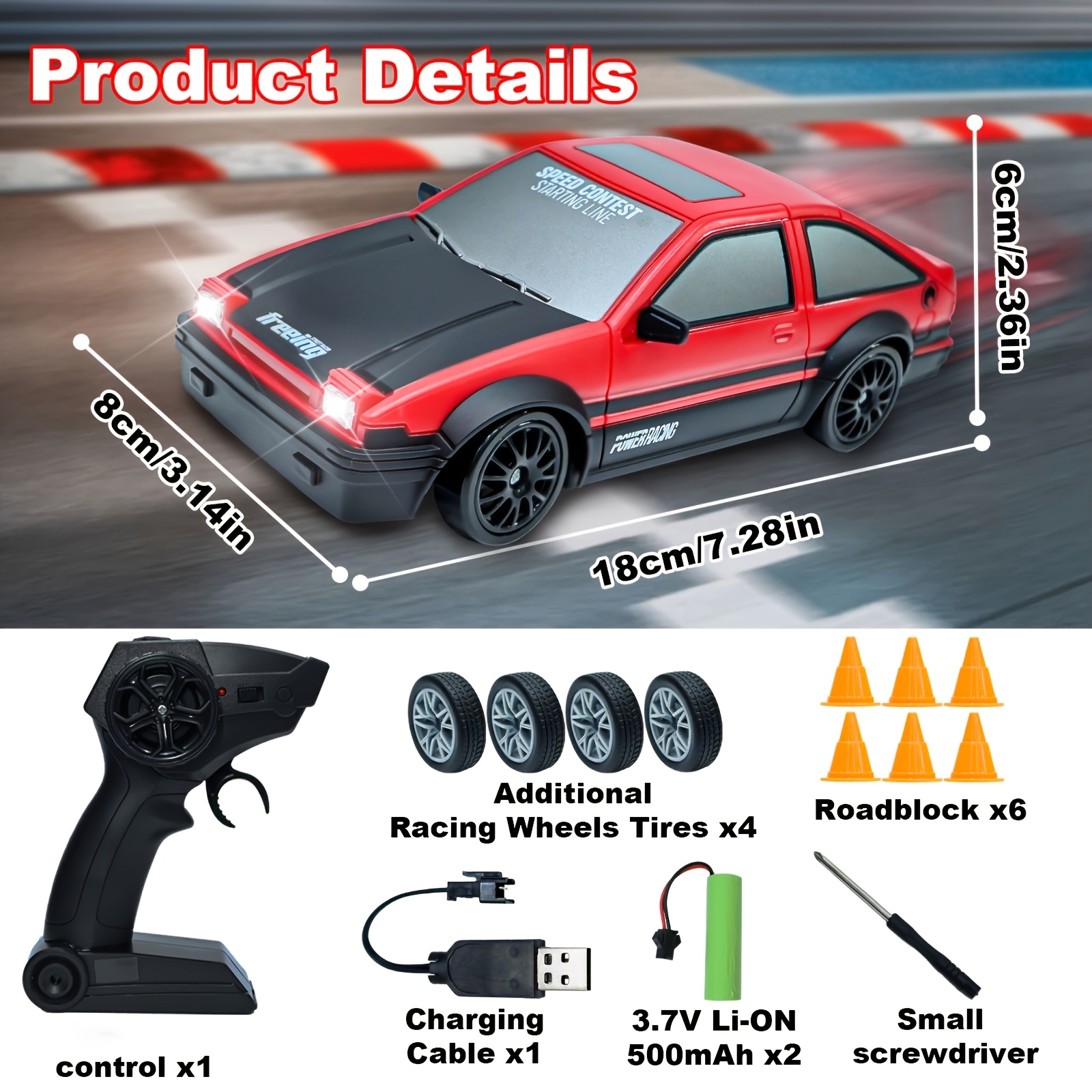 Free shipping Remote 2.4GHz 1:24 scale 4WD high-speed model with LED lights drift tires, mini fast remote control toy car for adults, boys, girls and 