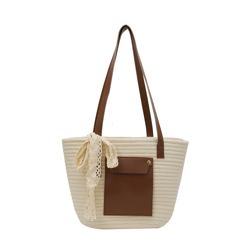 Free Delivery Designer Bag Summer Tote With Fashionable Contrasting Colors Large Capacity And Versatile Single Shoulder Crossbody Simple Texture Woven
