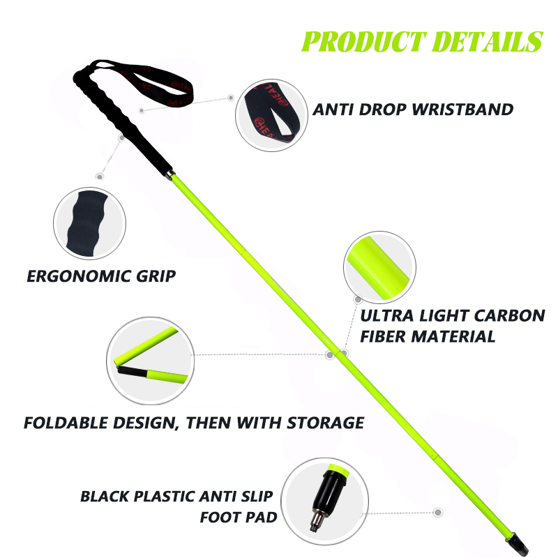 Professional four-section carbon fiber trekking pole, foldable and lightweight, suitable for hiking and rock climbing, with a quick-lock system