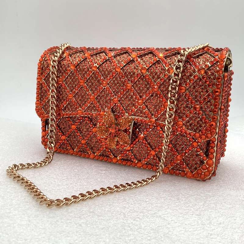 XIYUAN Women Orange/Blue/Sier/Green Jewels Long Chain Messenger Bags Party Dias Handbags Gems Shoulder Bag Wedding