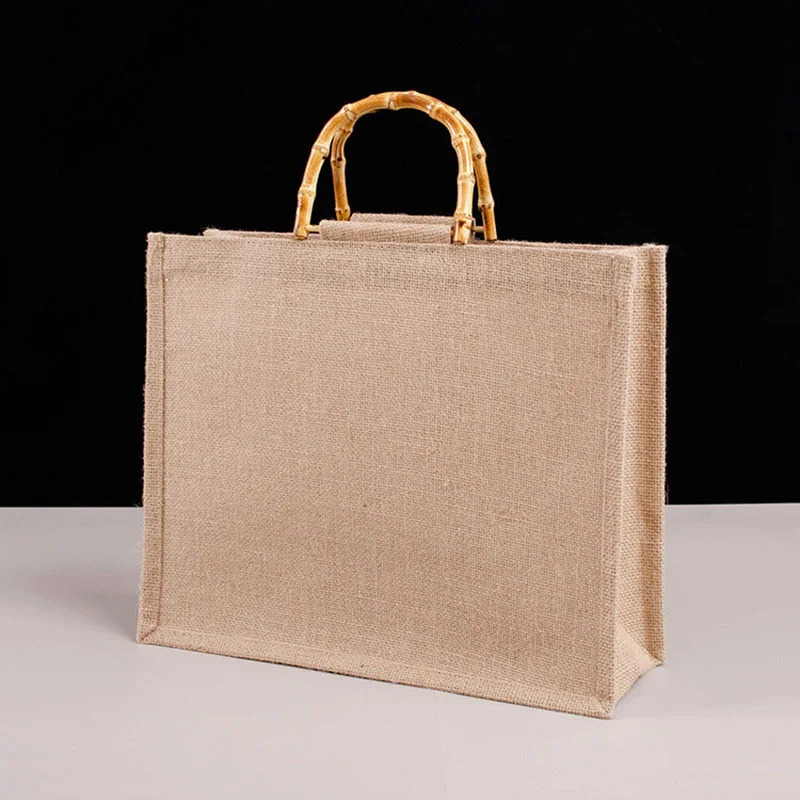Burlap Jute Large Capacity Camping Bag Drink Bento Bbq Picnic Supplies Grocery Storage Reusable Handbag Travel Beach Bags 250516