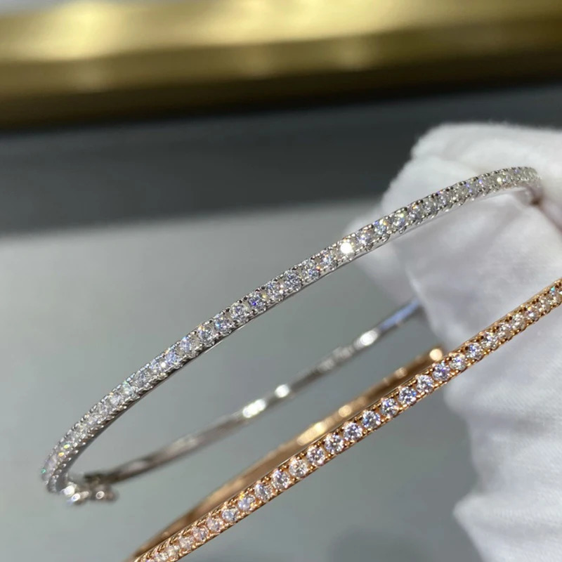 Quality Pure 925 Sterling Silver Jewelry For Women Gold Bangle Move Diamond Bangle Wedding Jewelry Around Rivet 6cm Bangle 250515