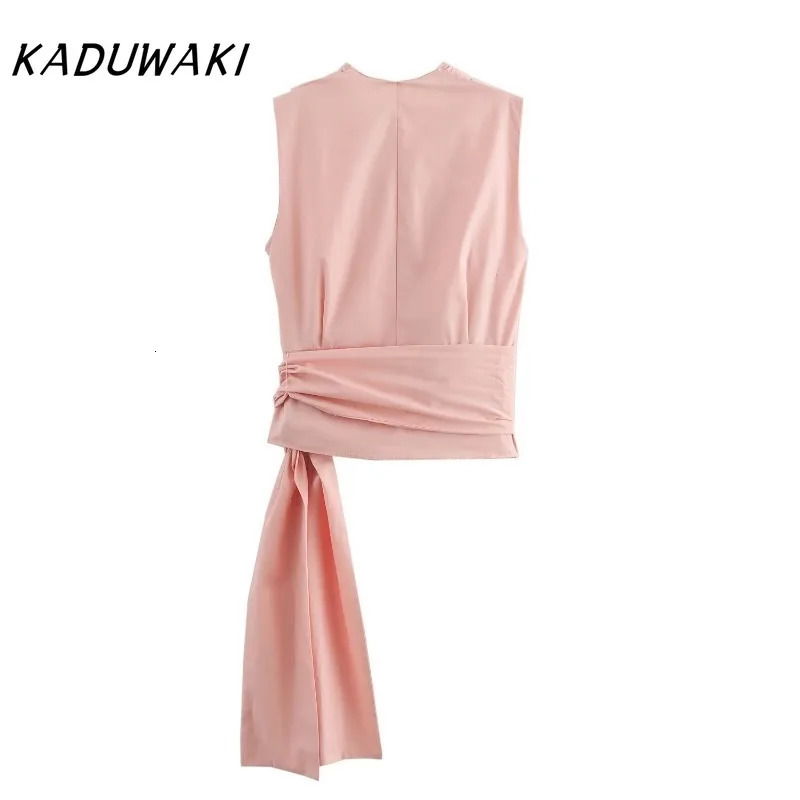 KADUWAKI Classic V-neck Sleeveless Lace Up Tops European/American Style Fashion Loose Mid Waist Wide Leg Pants Ins 2-piece Sets 250516