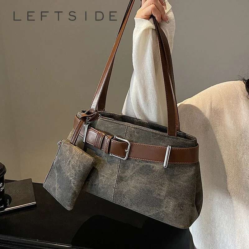 LEFTSIDE Small PU Leather Shoulder Bags For Women 2024 Winter Y2k Trend Female Fashion Underarm Bag Handbags And Purses