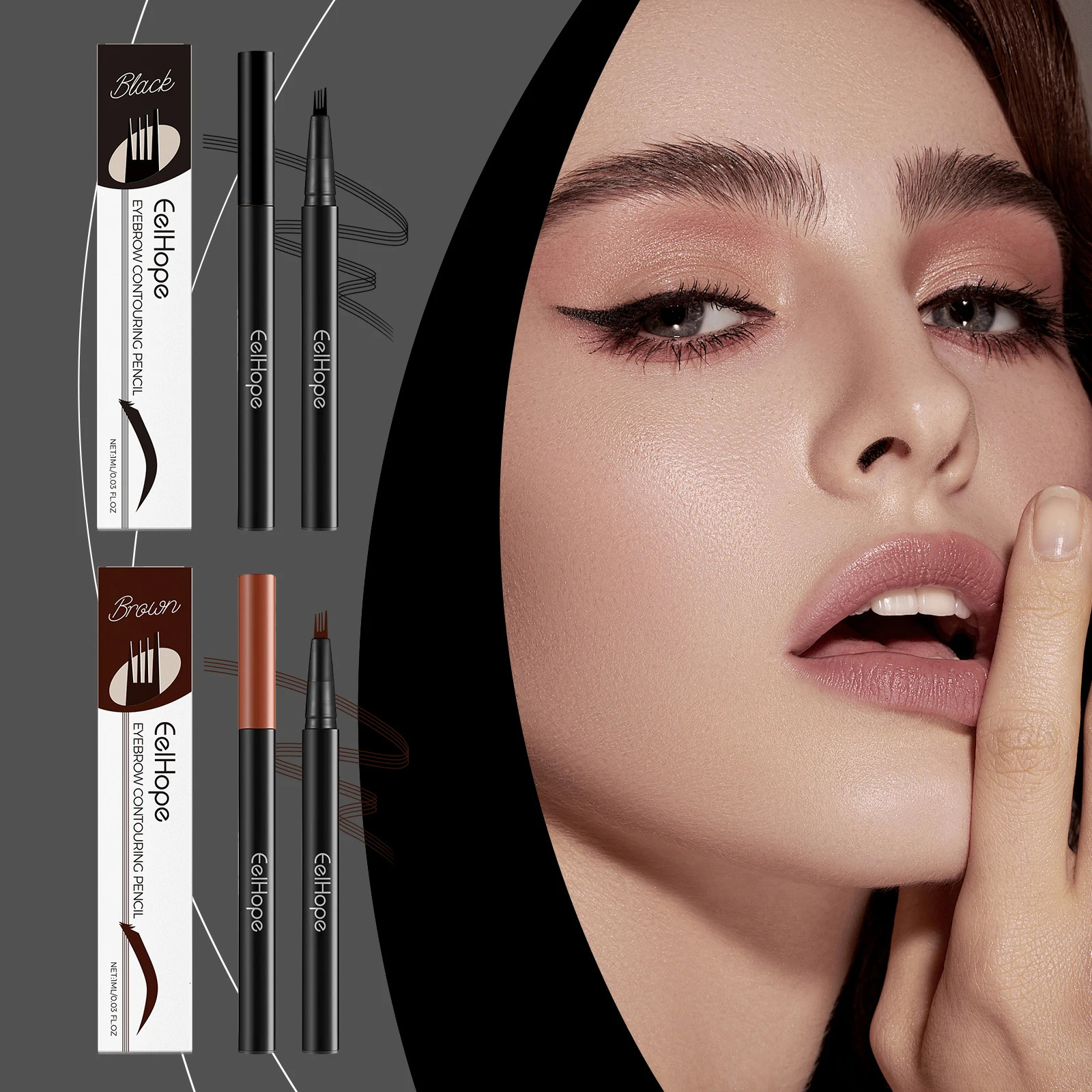 EELHOPE 4 Forks Eyebrow Pencil Long Lasting Eye Makeup Waterproof Sweatproof Natural Brown Black Beauty Makeup Eye Brow Pen 250515